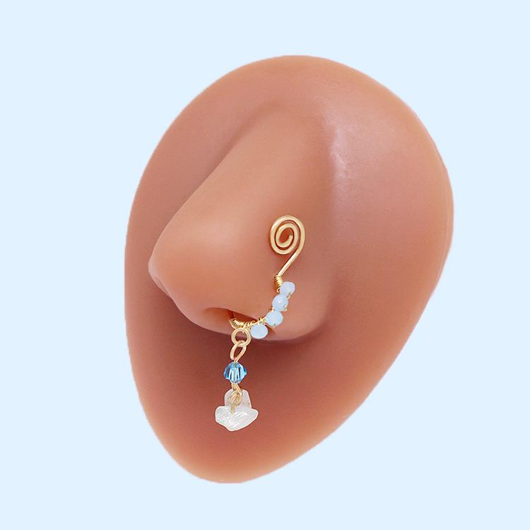 European & American Irregular Crushed Stone Nose Stud with Colorful Eyes & Five-Star Pendant