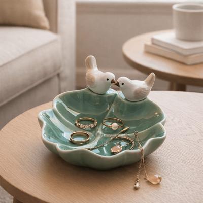 Handmade Bird Shaped Pastry Plate Floral Cute Ceramic Dessert Plate Exquisite Necklace Ring Storage Tray Living Room