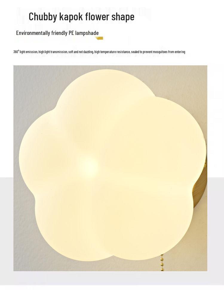 Cream Style Wooden Wall Lamp - Modern Cotton Bedside Lamp for Bedroom, Living Room, Corridor, Balcony