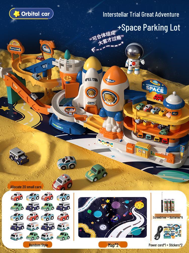 Rocket Space Adventure Track Car Toy for Kids – Educational Building & Parking Set