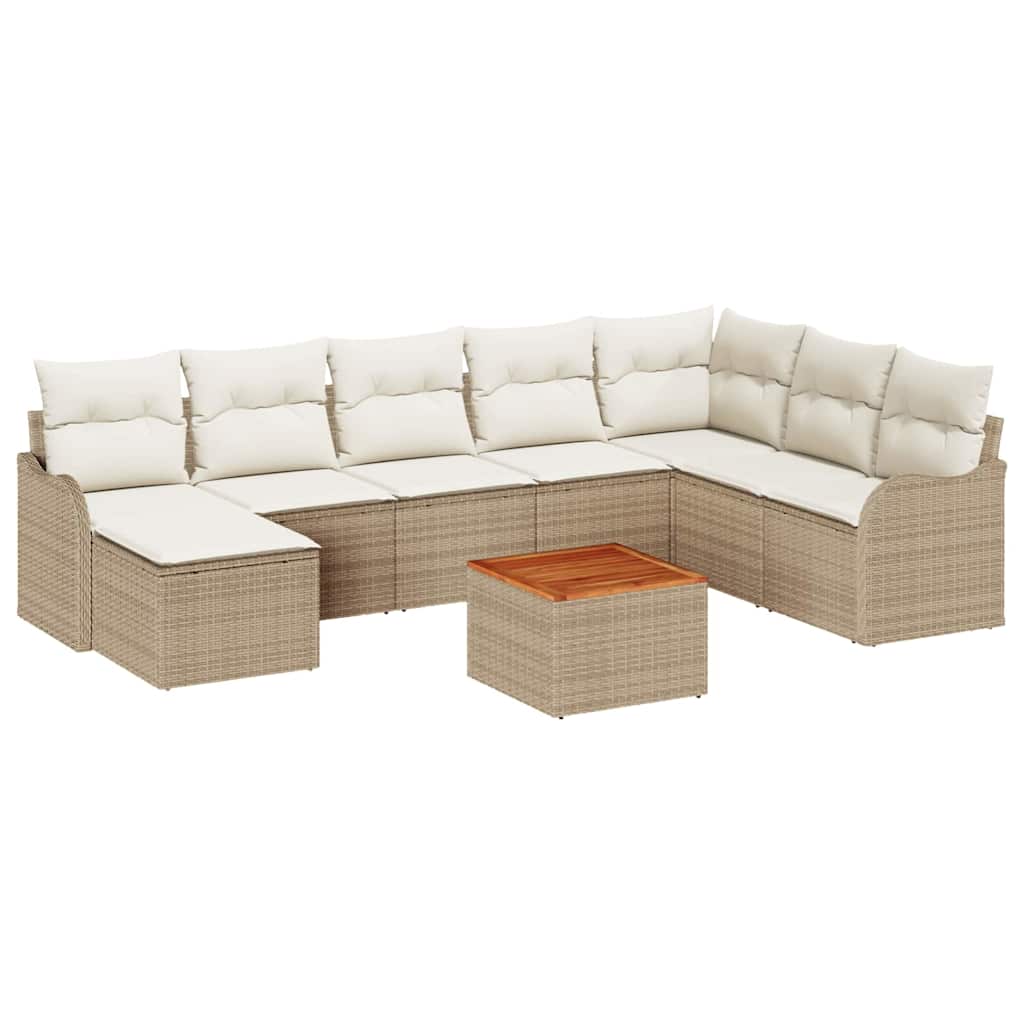Garden Sofa Set with Cushions 9 Pcs Beige Poly Rattan
