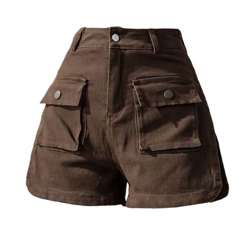 2026 Summer American Retro High Waist Wide Leg Cargo Denim Shorts for Women