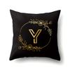 Polyester Pillowcase Black Gold Flower Home Decoration Print Pillowcase 26 English Letter Cushion Cover