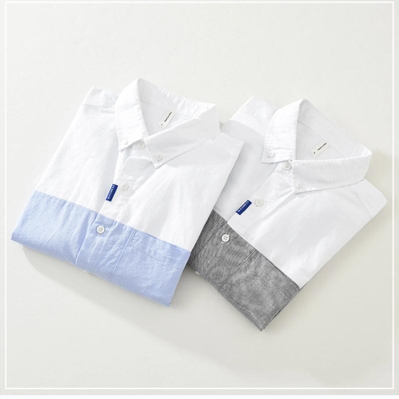 Langarmhemd für Herren im koreanischen Stil Frühling/Herbst Reine Baumwolle Lässige Oberteile Neue Mode Herrenbekleidung Patchworkhemd Jugend