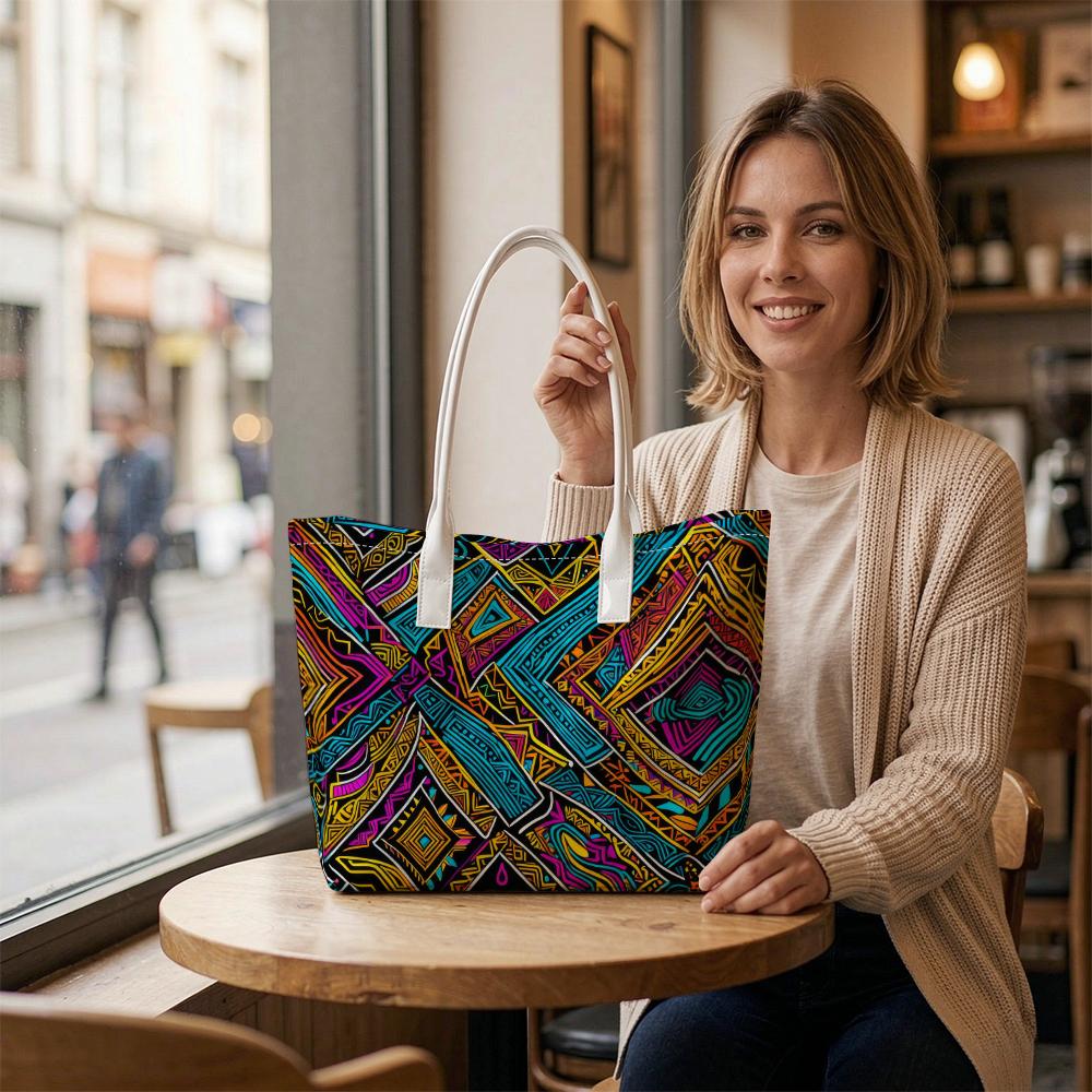 Colorful Geometric Print Tote Bag Casual Large Capacity Daily Shoulder Handbag for Women Fashion Street Style Outdoor Travel Shopping Tote Purse
