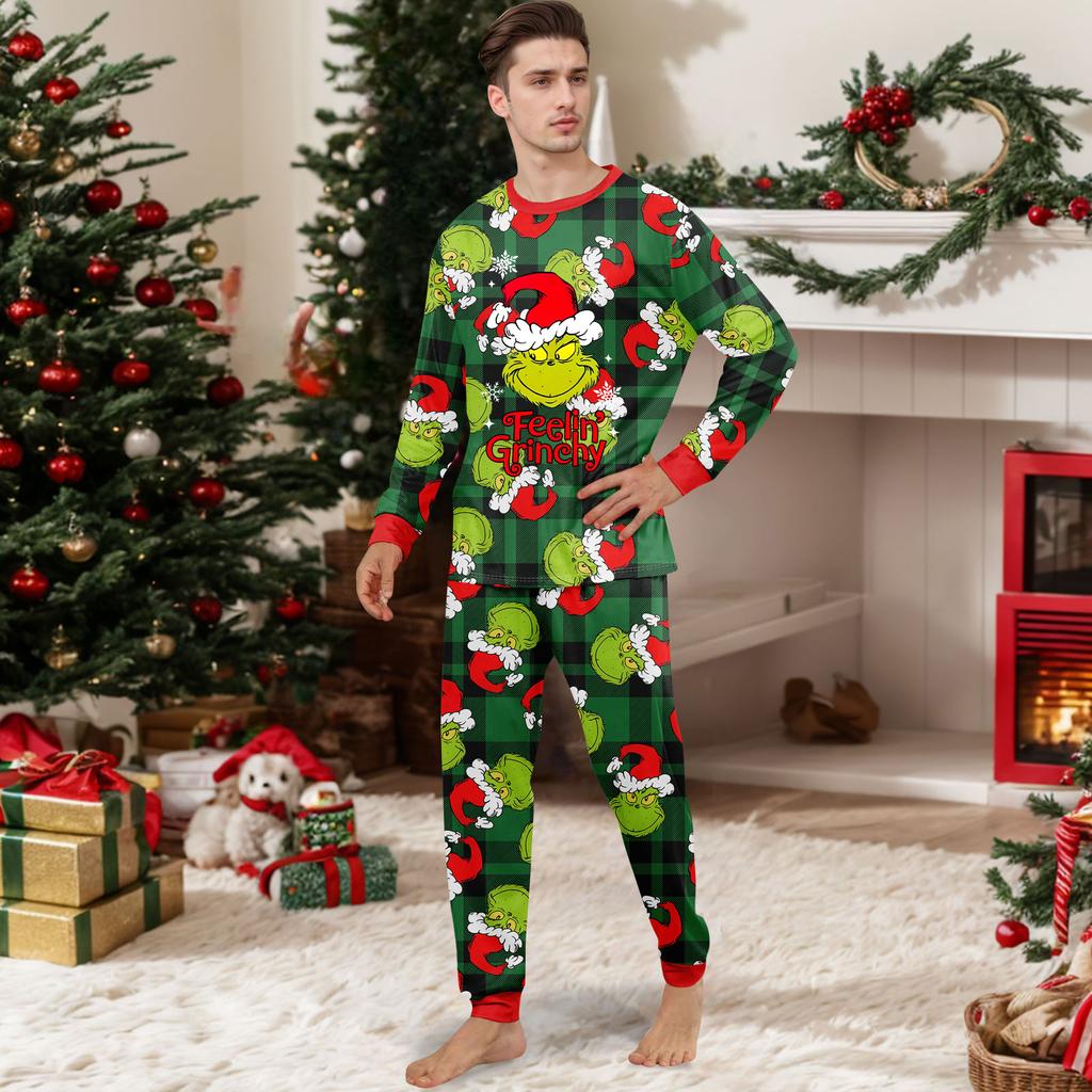 Print Cute Family Set Pajamas, Home Clothes, Family Set Long Sleeve Top Pants Set