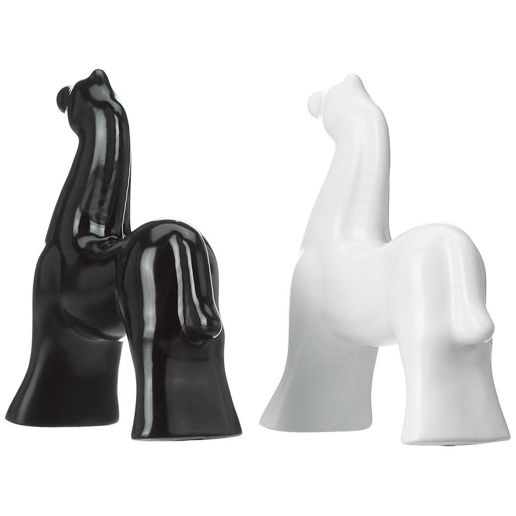 Home Decor White and Black Resin Horse Figurines - (Pack of 2, Black & White)