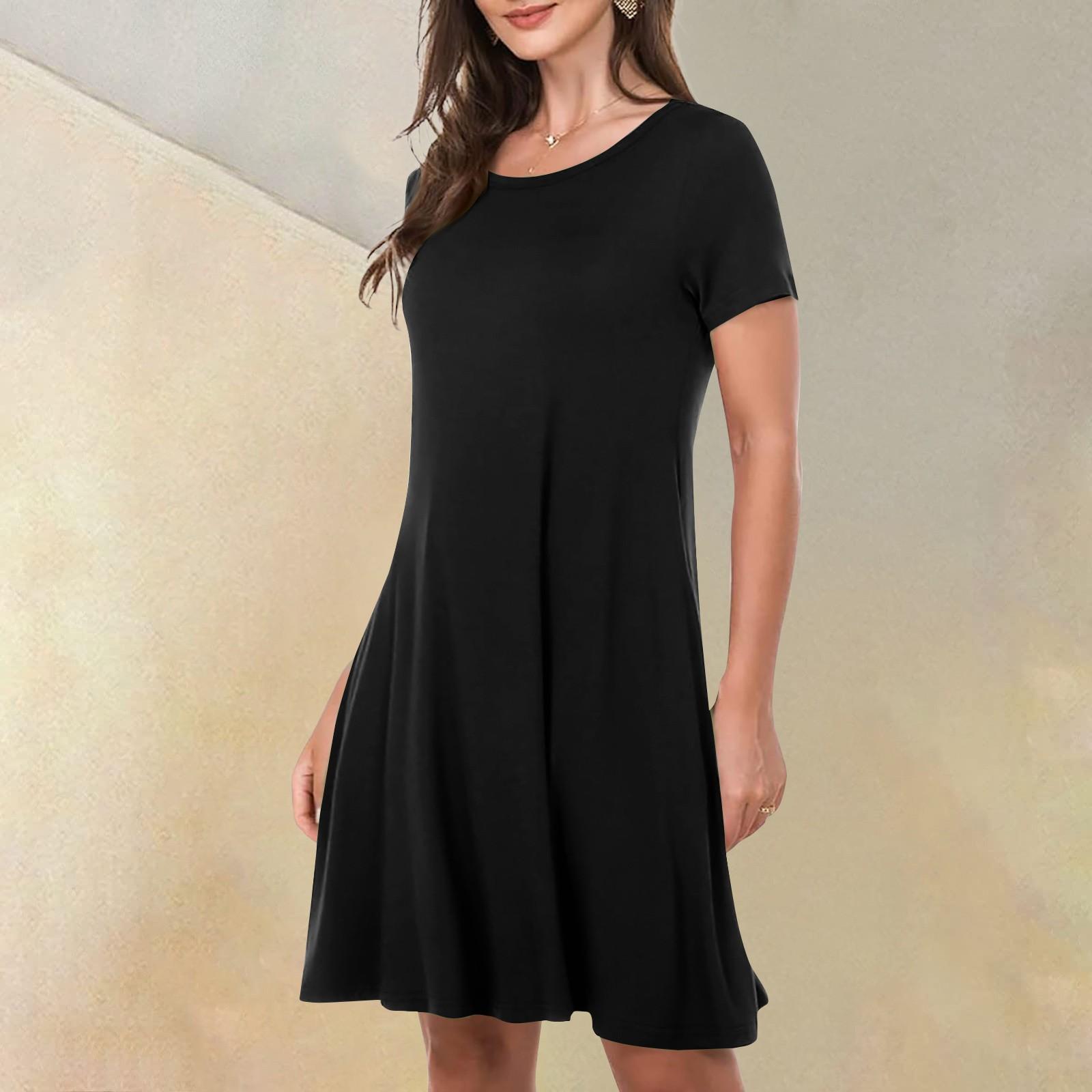 

Женские повседневные платья Летние женские платья с коротким рукавом и круглым вырезом L чёрный
