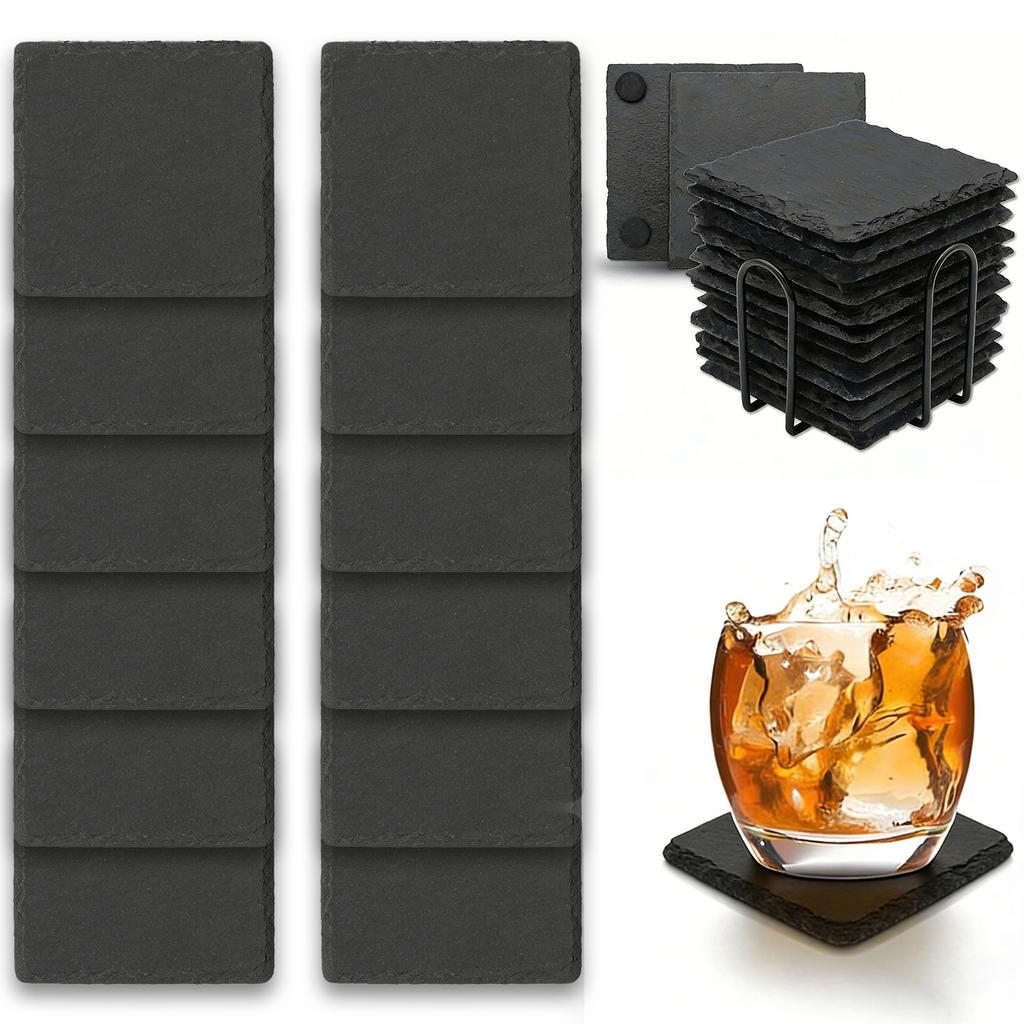 4-Inch Square Slate Drink Coasters Set with Anti-Scratch Bottom Blank Rock Coasters for Drink Coffee Bar Kitchen Home Decor