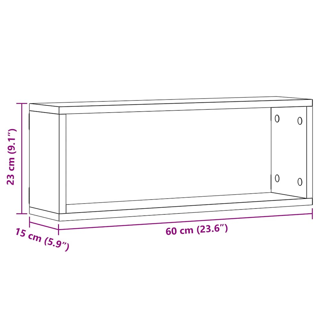 Wall Shelves with Shelf 4 pcs Black Oak Effect 60 x 15 x 23 cm