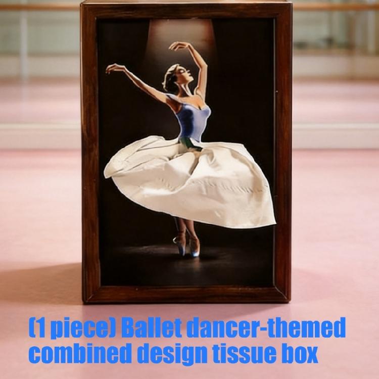 Natural Wood Tissue Box With Ballet Dancer Figure Desktop Paper Dispenser for Living Room Bedroom Bathroom