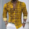Men's Irregular Line Grid 3D Printed Long Sleeved Shirt, Business Casual Lapel Button Up Cardigan