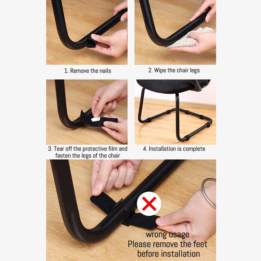 6x Felt Furniture Pads with Hook & Loop Fasteners Wrap-Around Felt Floor Saver Chair Sled Floor Glides Tubing Protector