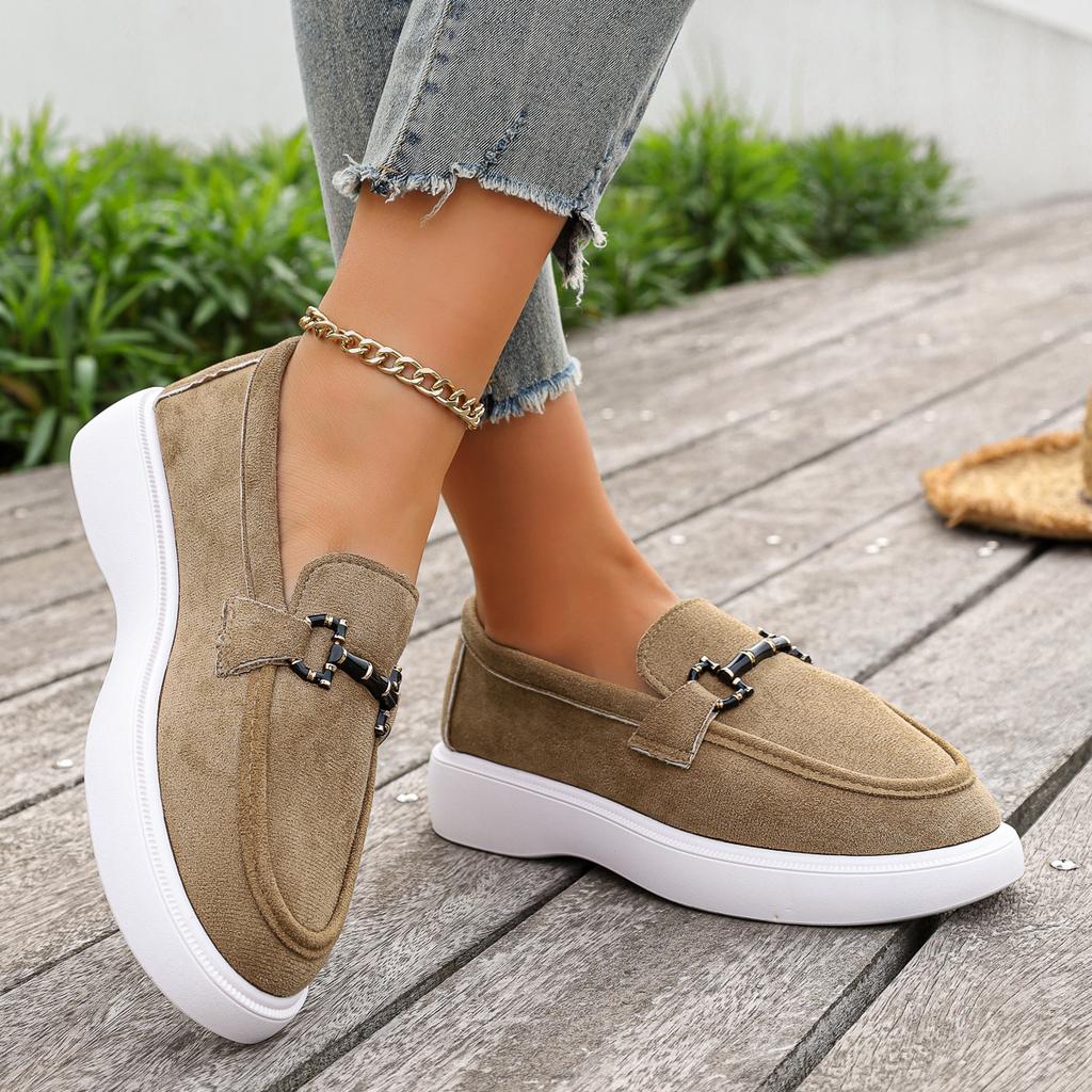Scarpe da Donna, Nuovo Stile Primavera ed Estate Stile Britannico Monopezzo Slip-on Piatte, Fibbia Metallica Fondo Piatto Comode Scarpe Casual