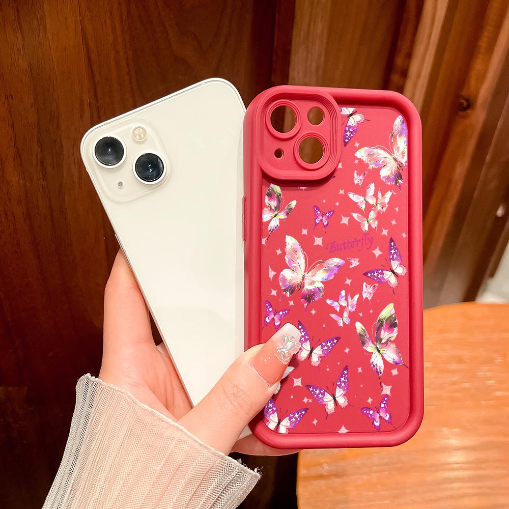 For iPhone 16 15 14 13 12 11 Pro Max XS Max XR X SE 8 7 Colorful Butterflies Pattern Soft Silicone Full Lens Protect Phone Case Cover