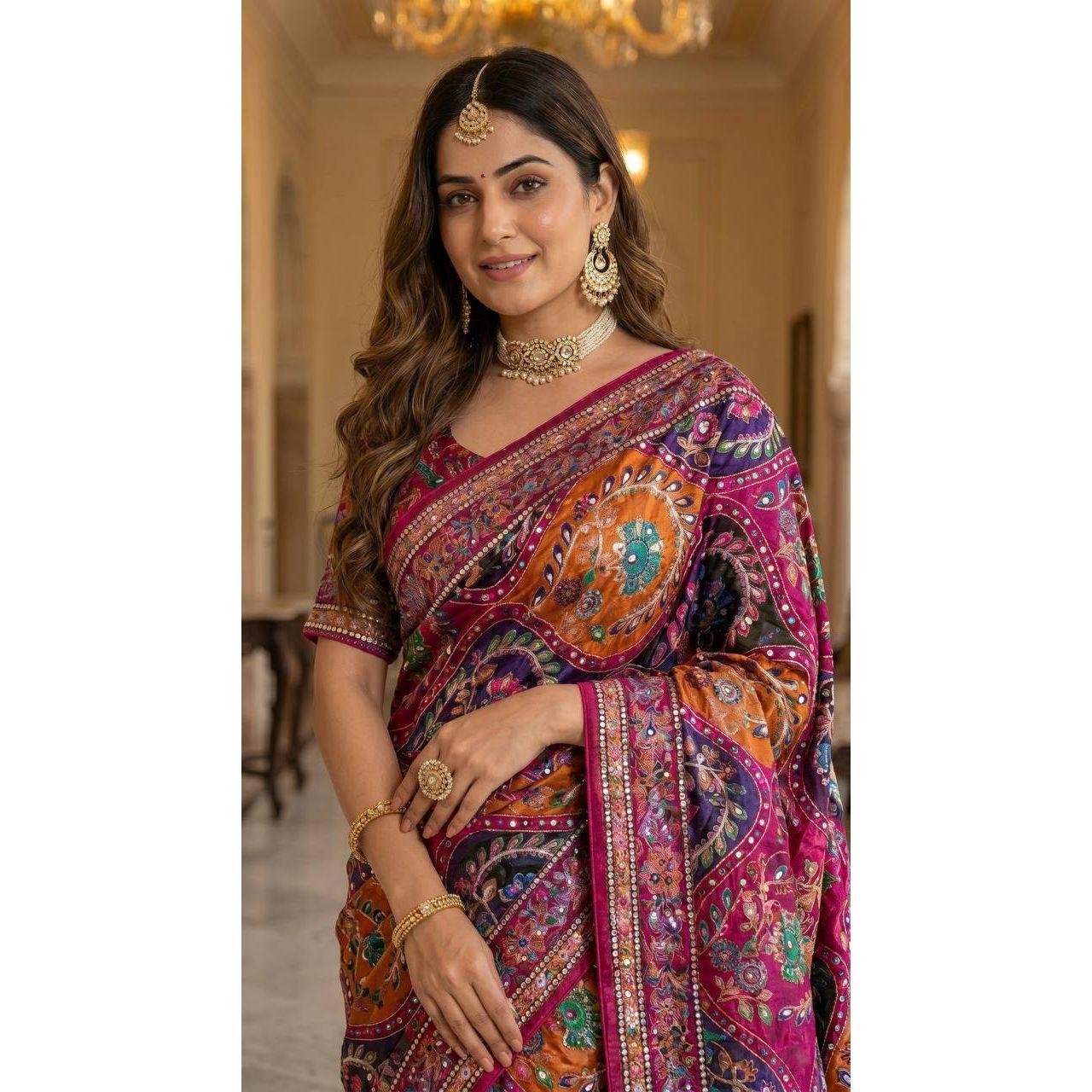 New Viral Instagram Trending Position Print Saree Launch