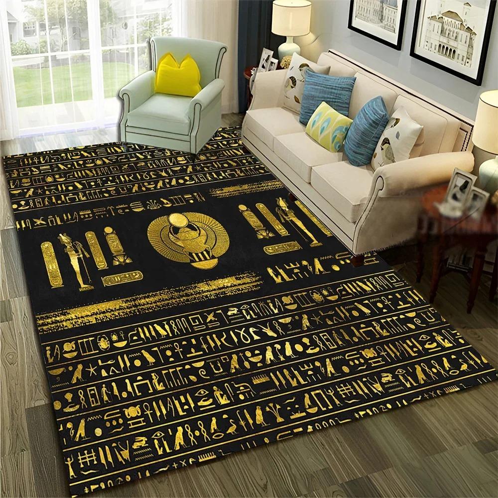 3D Ägyptischer Pharao Hieroglyphen Teppich für Zuhause Wohnzimmer Schlafzimmer Sofa Fußmatte Dekor, Kinderteppich Rutschfeste Bodenmatte