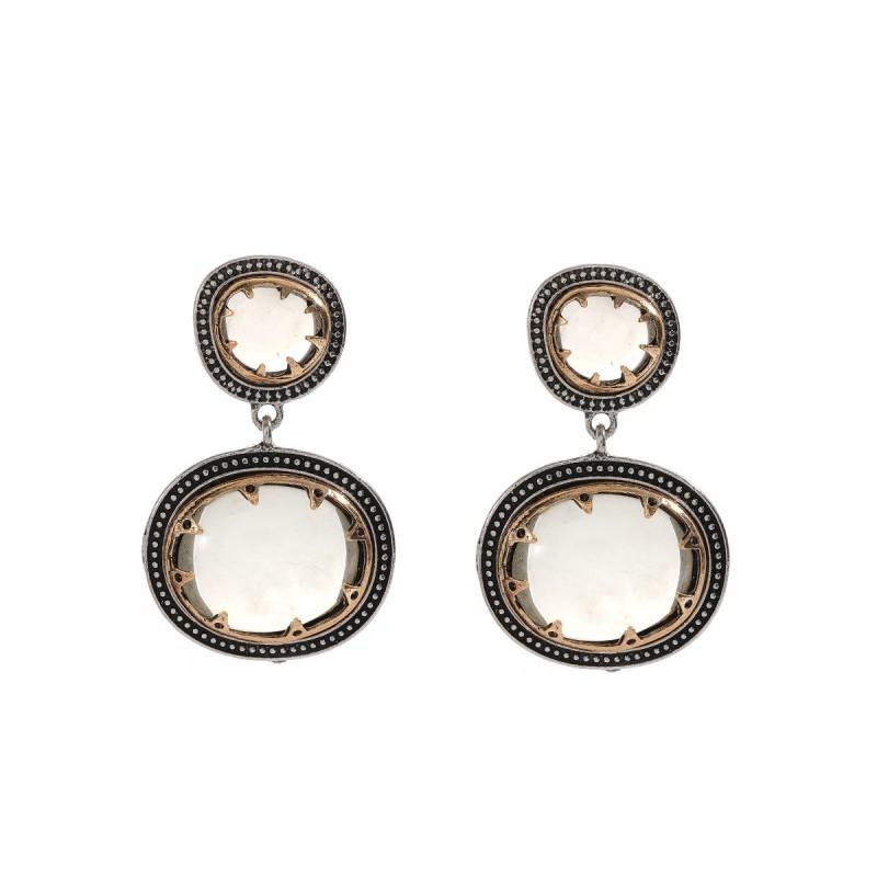 Double-Layer Color-Block Resin Rhinestone Earrings Geometric Alloy Statement Drop Women Gold
