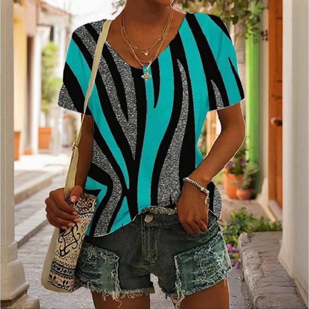 

Women s T-shirt Summer Outdoor Casual V-neck Short Sleeve Tops Classic Printed Patterns Large OverSize Loose Women s Clothing S