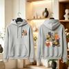 Vintage Retro Cartoon Cats Books Lovers Hoodie Oversized Fit Reading Glasses Coffee Cups Navy Blue Stars Graphic Pullover Sweats