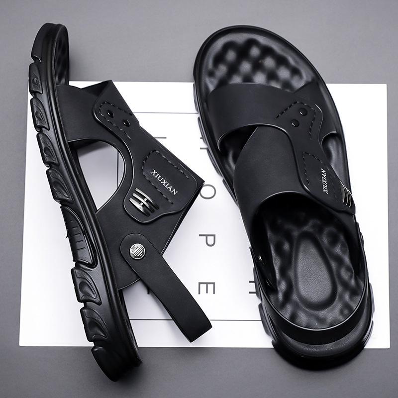 

Мужские сандалии новая летняя уличная обувь с закрытой стопой мягкая подошва пляжные водонепроницаемые и нескользящие мужские тапочки двойного назначения для вождения прохладные 44 чёрный