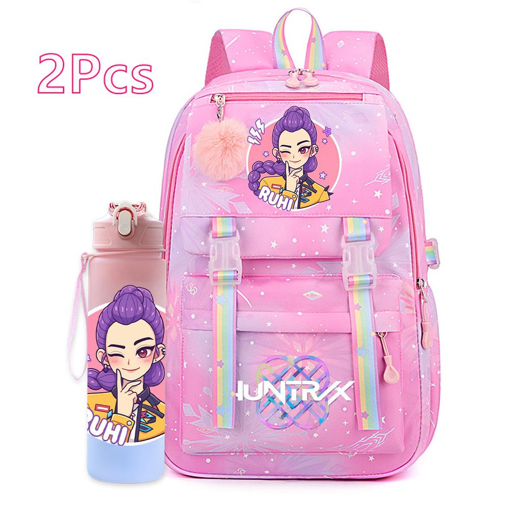 2Pcs/set K-pop Printed Backpack with 750Ml Water Bottler for Teenager Girl Boy Bookbag Kid Gift Large Capacity waterproof Travel Bag Mochila