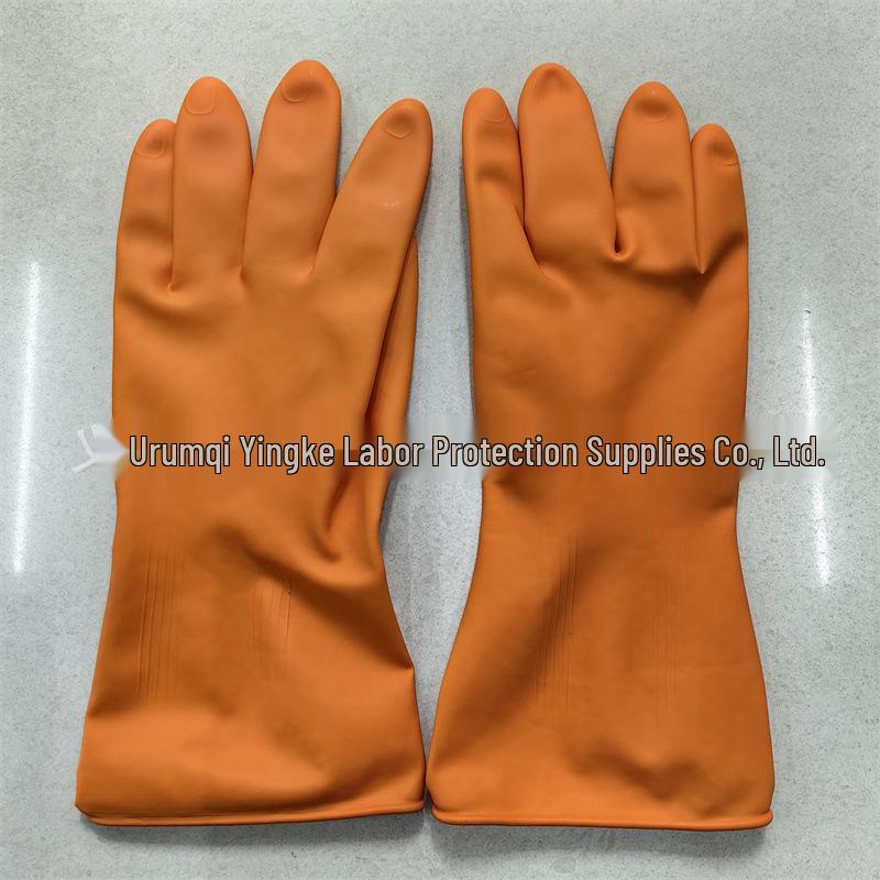 100g Orange Latex Gloves, Acid and Alkali Resistant, Corrosion Proof, Waterproof, for Household Use