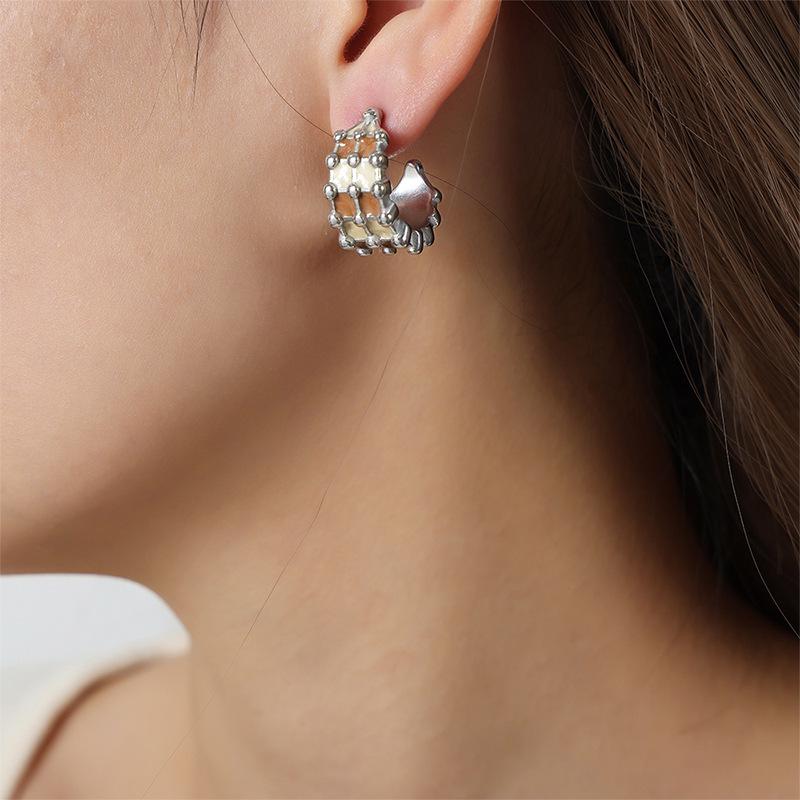 Baroque Retro Geometric C-Shaped Color Glaze Earrings - Titanium Steel Jewelry for Women