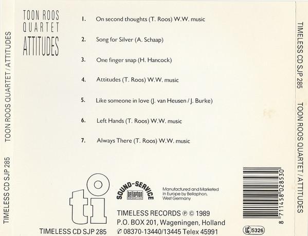 CD TOON ROOS QUARTET Attitudes CDSJP285 Timeless Record 1989 Netherland Jazz Used