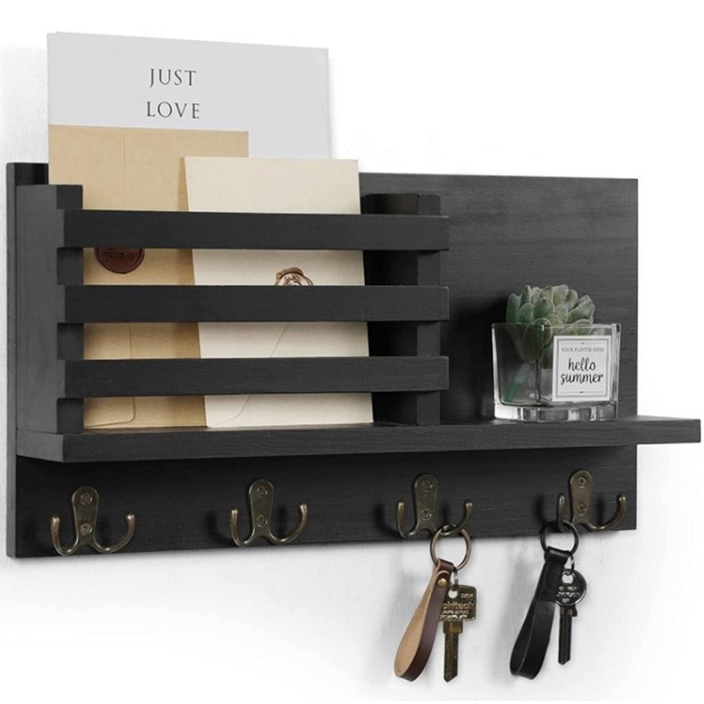 Key Holder for Wall with Shelf Rustic Mail Organizer Wall Mount Wooden Entryway Hanging Mail Organizer Home Storage Holder Racks