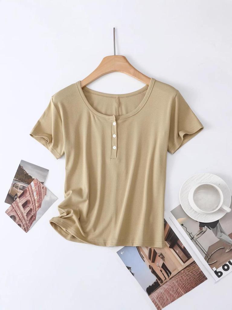 Women's Lightweight Tencel Short-Sleeve Round Neck T-Shirt - Soft, Loose-Fit, Solid Color, Summer Cool Style
