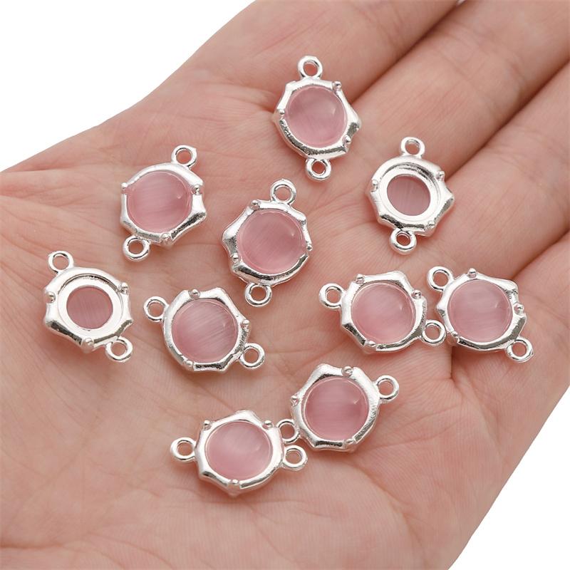 1pc/bag 12x17.5mm Alloy Cat Eye Stone Double Hanging Hole Pendant DIY Bracelet Necklace Earrings Jewelry Accessories