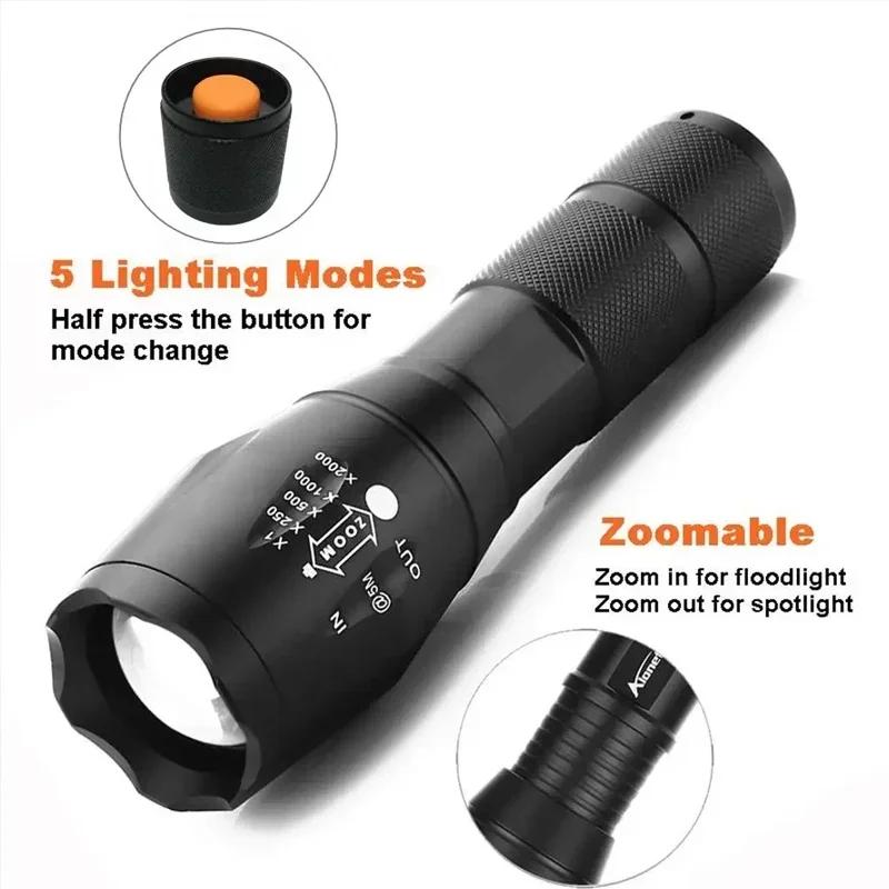 T6 LED Flashlights High Lumens with Zoomable Beam Mini Flashlights for Camping Dog Walking Powerful Emergency Flashlights