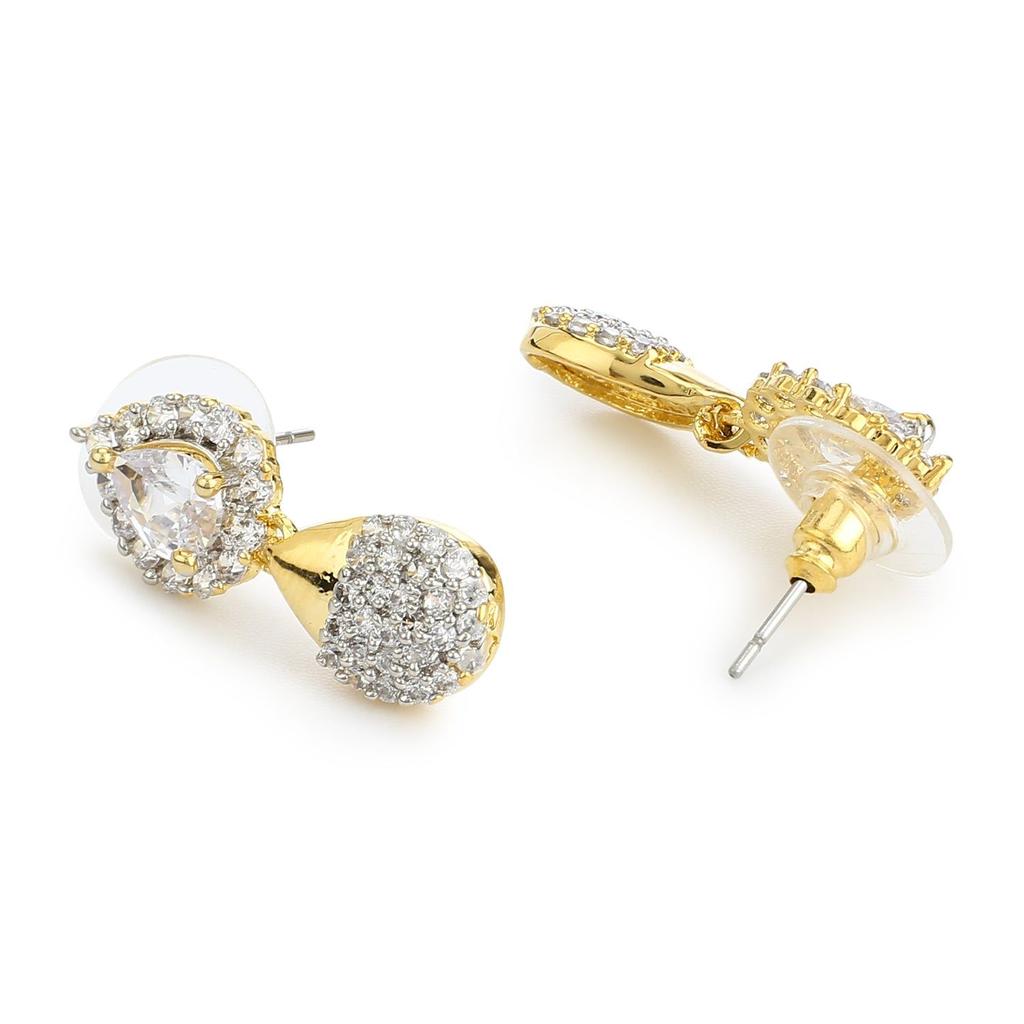 Elegant Estele Gold Plated Earrings with CZ and White Stones for Women
