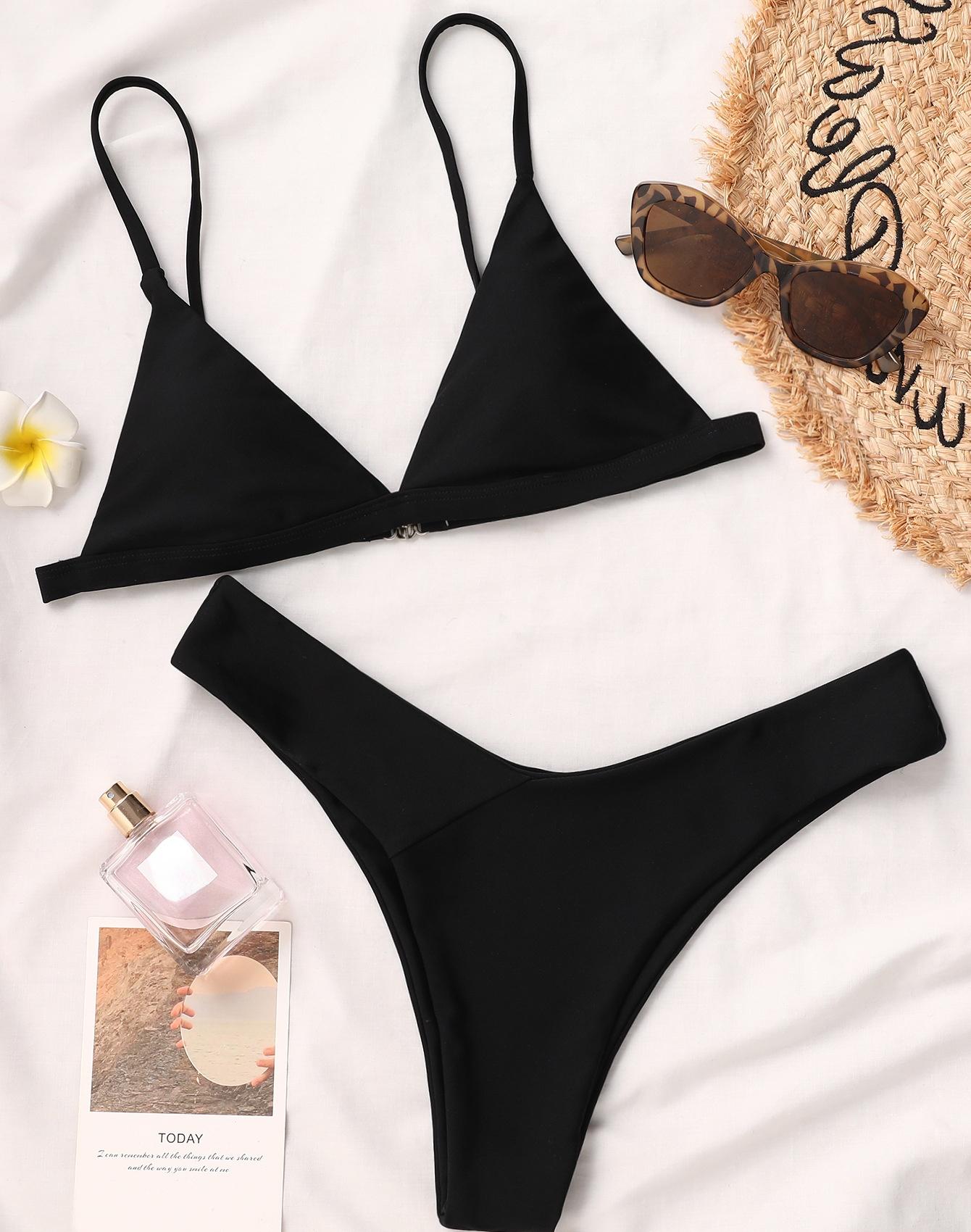 

Жіночий купальник Однотонна трикутна сумка Сексуальний костюм бікіні Купальники Пляжний одяг Купальні костюми S чорний