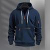Fall Winter Men Hoodie Zipper Decor Hooded Long Sleeves Loose Pure Color Multi Pockets Drawstring Elastic