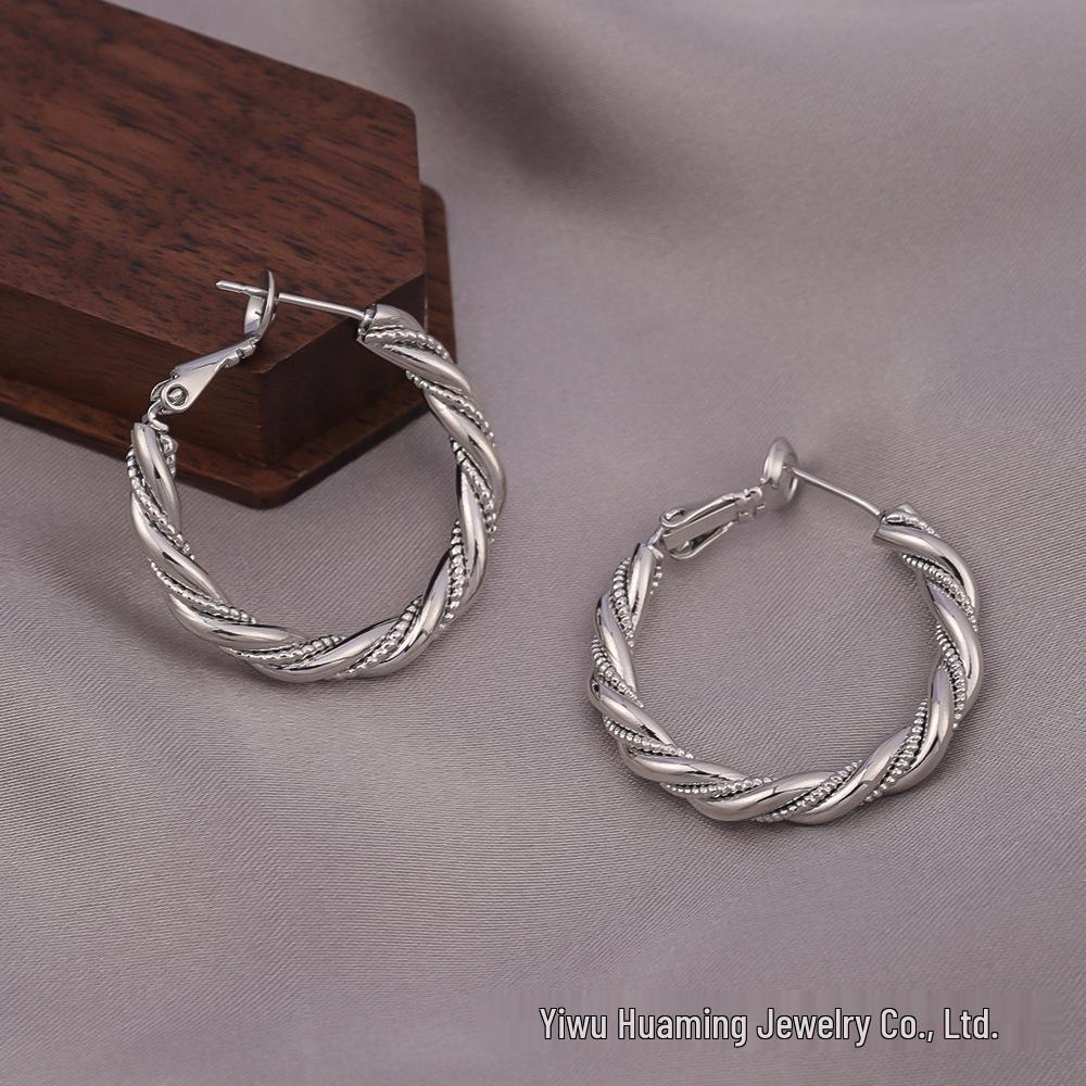 Silver Needle Circle Earrings, Fashionable High-End Copper Ear Hoops, Light Luxury, Versatile Jewelry Accessory.