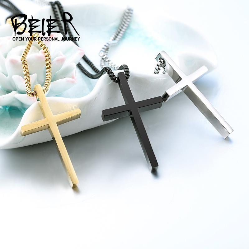 Beier 316L Stainless Steel Men s Cross Pendant Necklace High Quality Chain Fashion Jewelry Gift
