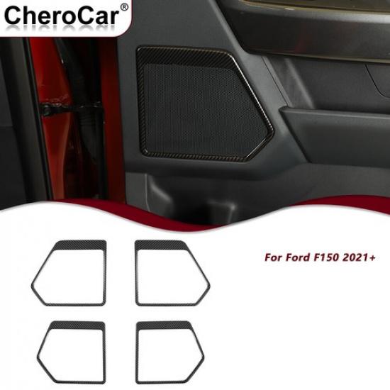 4xDoor Speaker Horn Frame Cover Trim Decor Bezels For Ford F150 21+ Carbon Fiber