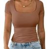 Dames 2025 Sommer U-hals Slim Casual T-skjorte - Kort Ermet Mote Pullover