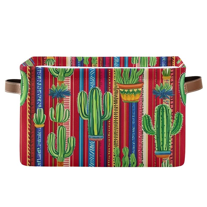 

Нандер Мексиканский полосатый стиль и кактус корзина для хранения 1 шт., складной контейнер для хранения водонепроницаемая корзина для белья коробка для хранения с ручкой для дома шкафа и 1PCS