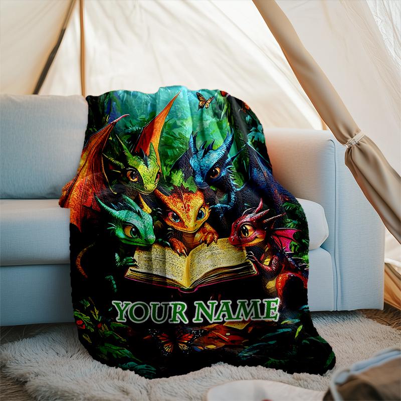 1PC Custom Name Dragons Together Outdooor Flannel Blankets Patterns Throw Blanket All-Season Soft Gift for Couch, Bed, Camping Gifts