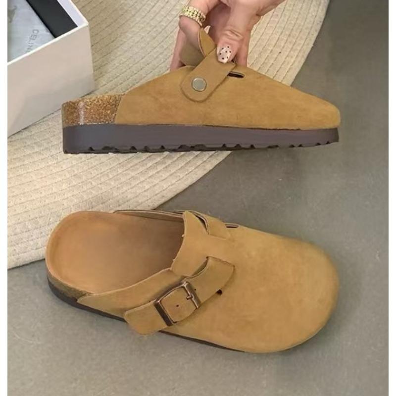 Fashion New Women's Closed Toe Slippers Suede Leather Clogs Sandals for Women Retro Fashion Garden Mule Clog Slides Mujer Plus Size 43