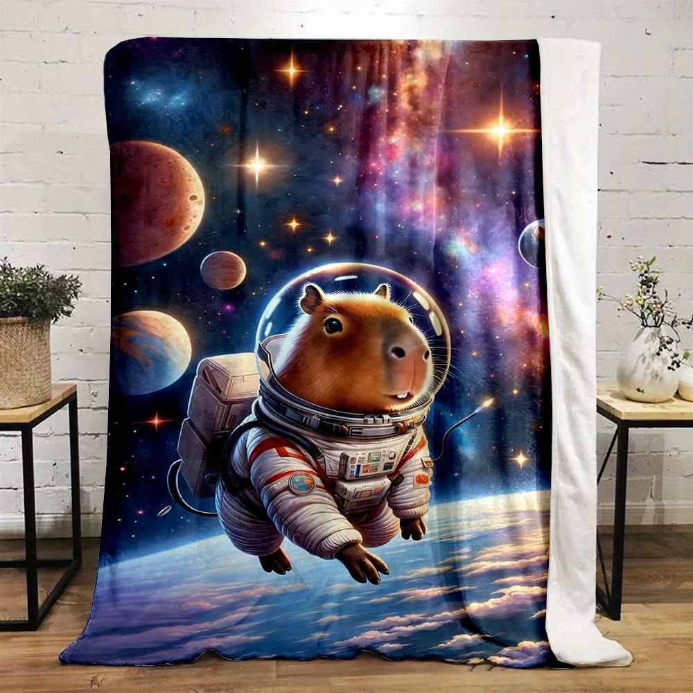Cozy Space-Themed Capybara Flannel Printed Blanket Suitable for All Seasons Suitable for Living Room Office Sofa and Travel