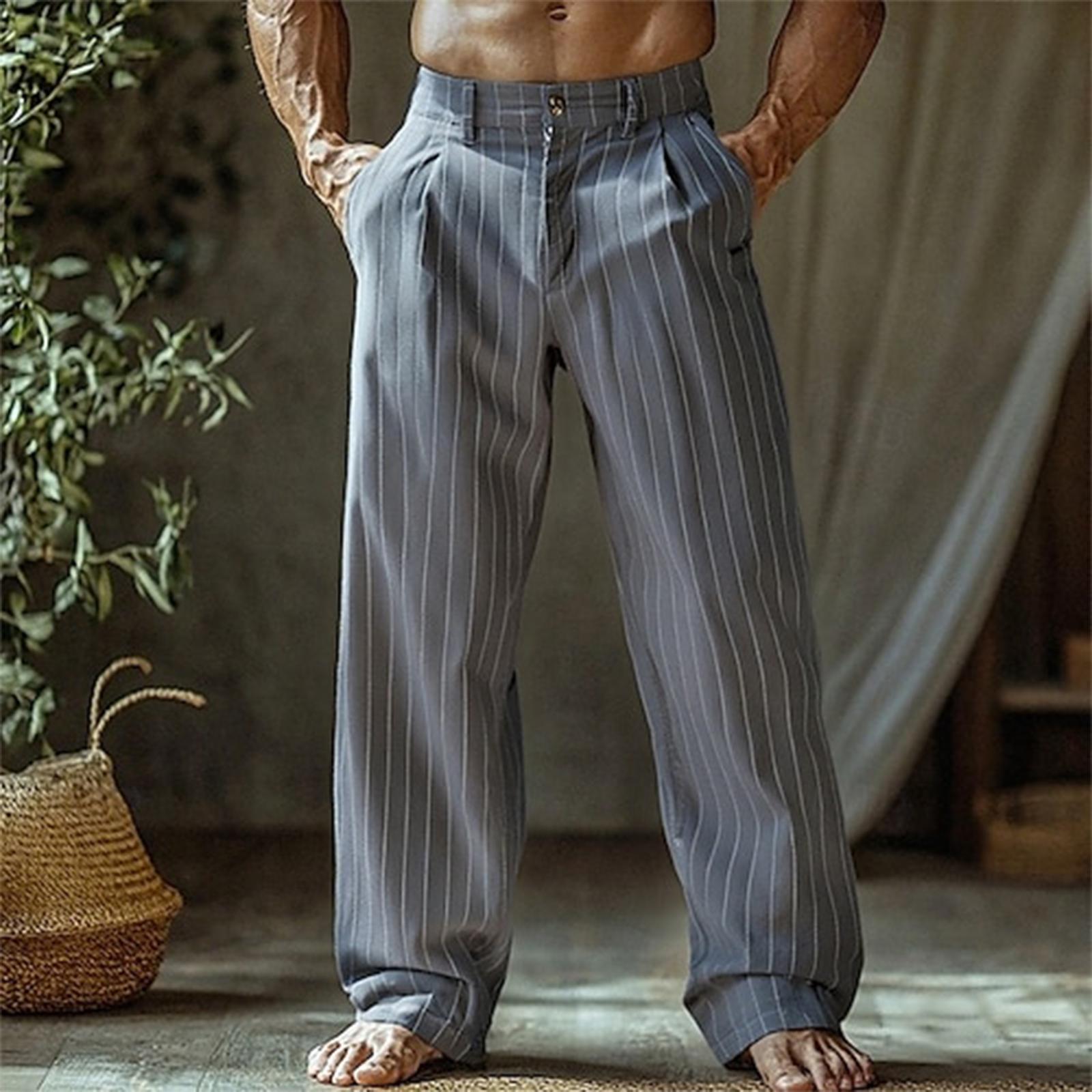 

Чоловічі повсякденні штани з бавовни та льону, кольорові, довгі S