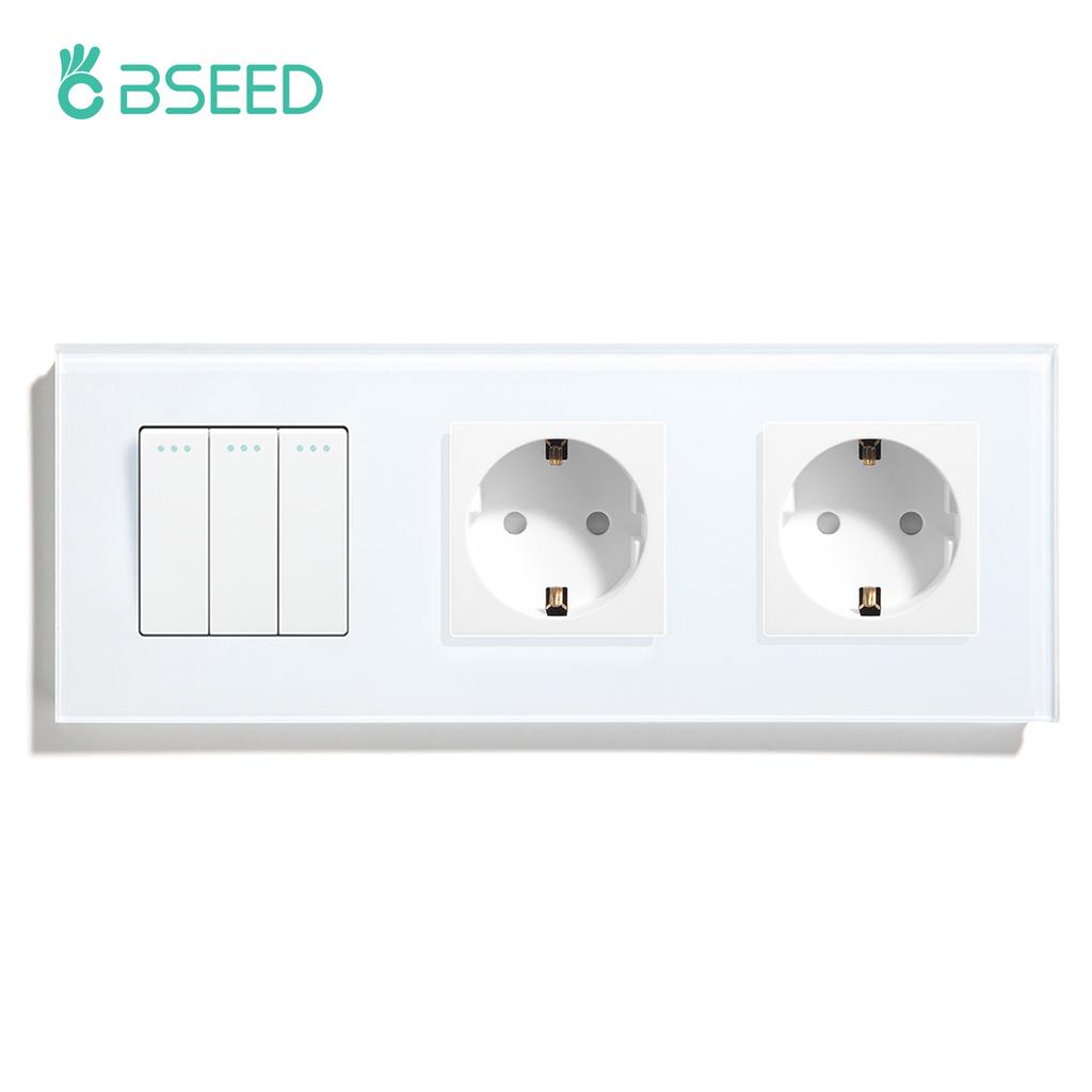 BSEED 1/2/3-fach Mechanische Taster Wandschalter Ein Aus Glas Stromschalter 2,1A Typ-C USB-Steckdose EU-Standard 1-Weg