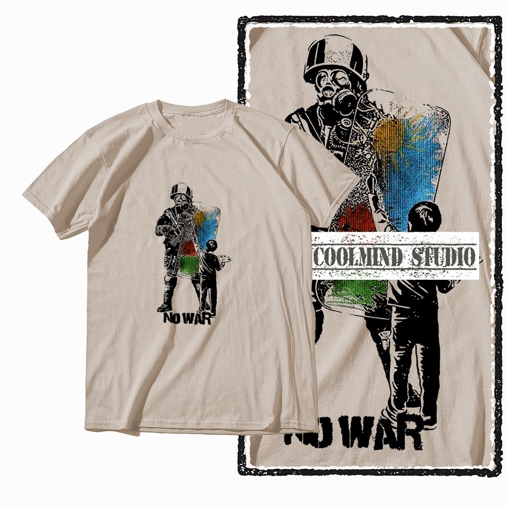 Coolmind X0010 100% Cotton Anti-war Print Exclusive Graphic Men T Shirt Big Size Men Tshirt Casual T-shirt for Men Tees