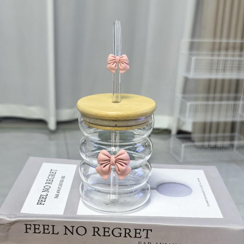 Sløyfe Glass Søt Vannkopp Tegneserie Sløyfe Glasskopp Stripete Søt Doodle Kaffekopp Husholdning Fruktte Sitronade Jentegave