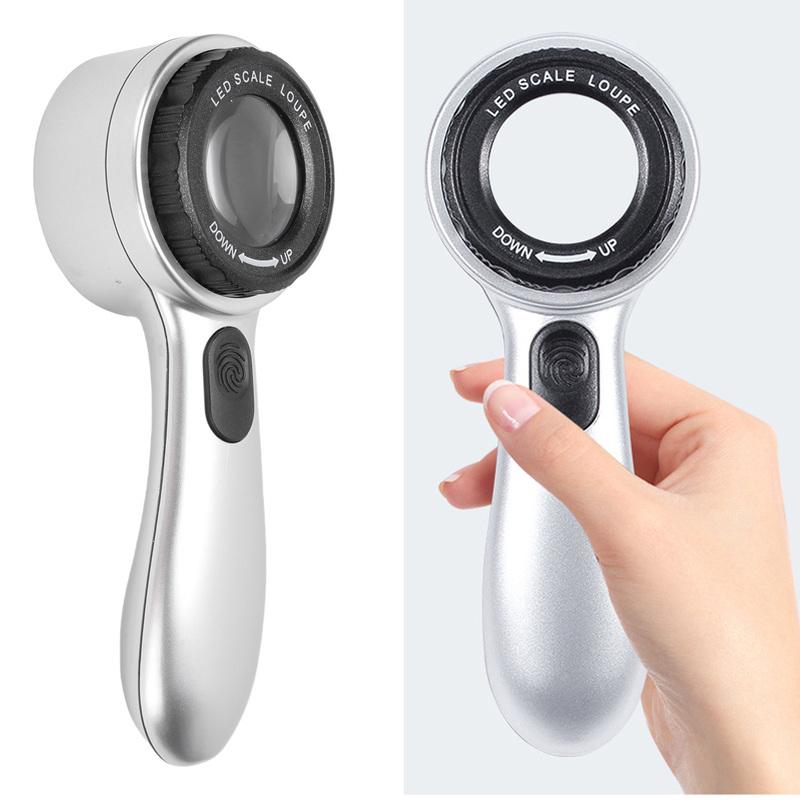 30X Handheld Magnifier LED Lighted Rechargeable Magnifying Glass for Jewelry Calligraphy Inspection 4 Lighting Modes