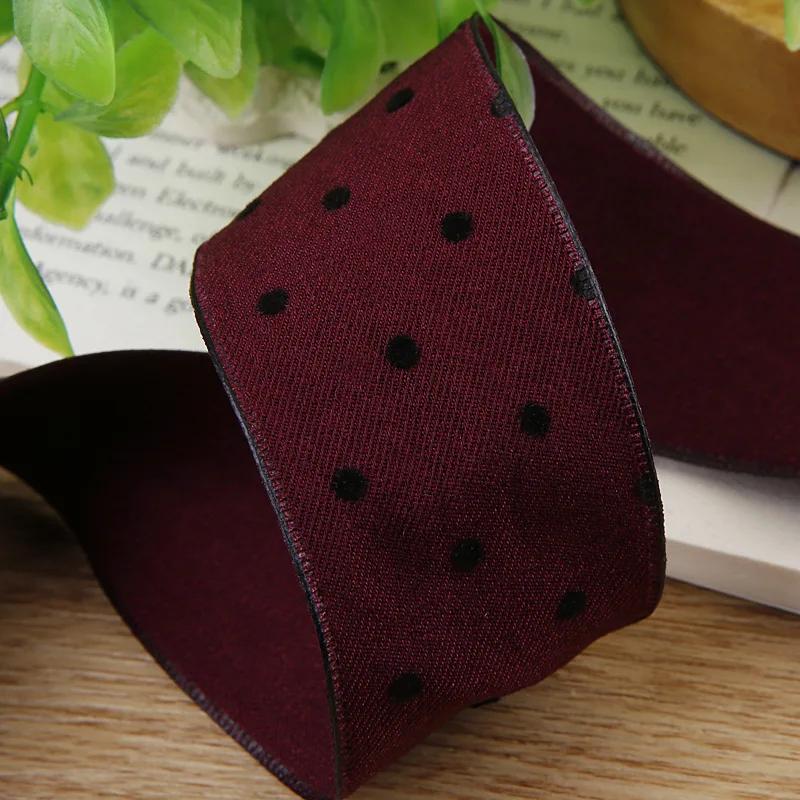 5 Yards Velvet Ribbon Tape with Round Dots for Gifts Box Packaging Wedding Event Party Decor DIY Hair Bow Accessory Cake Bouquet